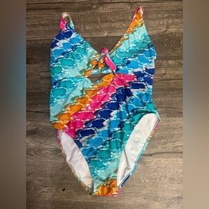 Fashion to Figure Blue and Pink One Piece Swimsuit with V-Neck